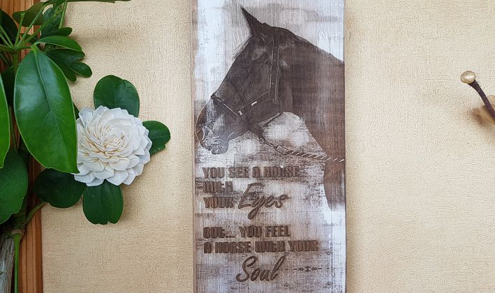 Your photo engraved into Recycled Rimu with a Whitewashed effect